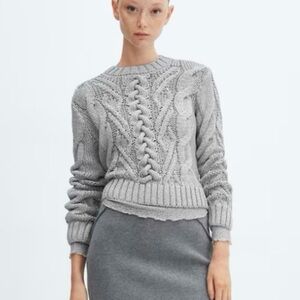 Mango Silver Braided Cable Knit Sweater sz M